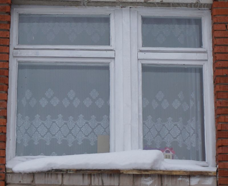 О том, что за плотно занавешенными окнами живут дети, напоминает только этот одинокий домик в окне. Фото: «ДЕНЬ.org»